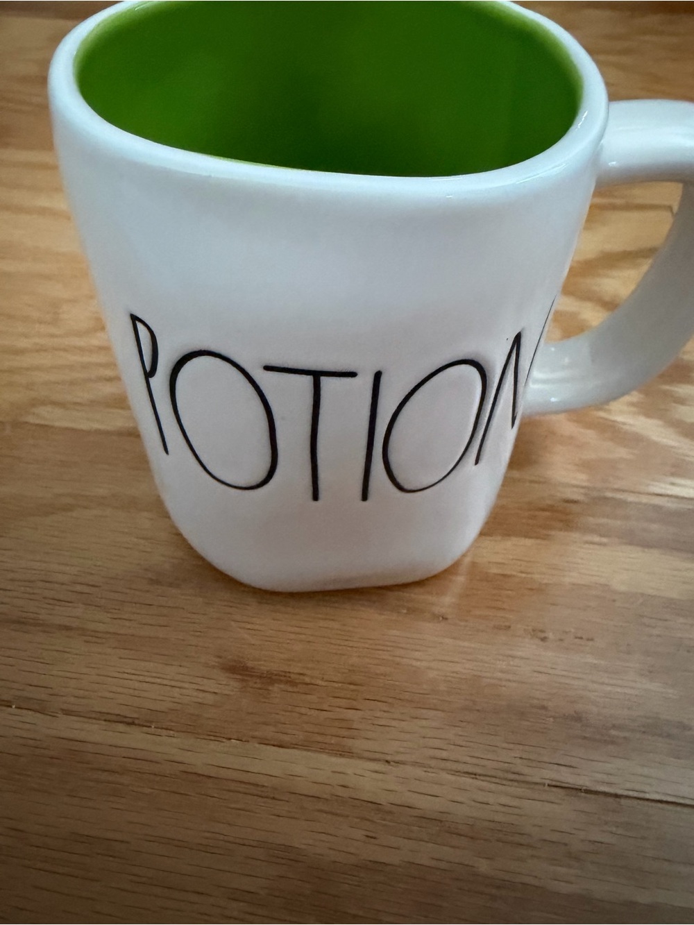 Rae Dunn White Ceramic 'POTION' Mug with Green Interior